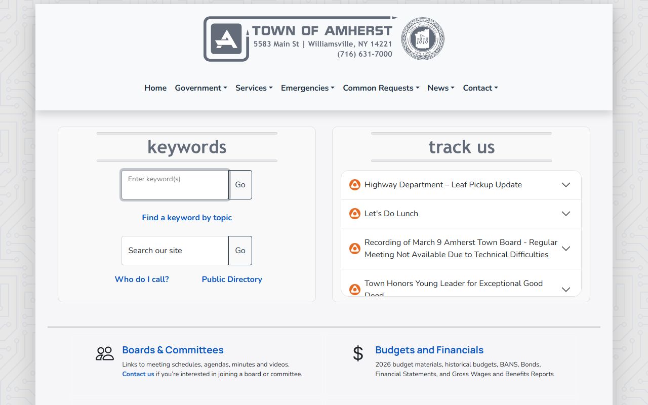Amherst warrant records town website page