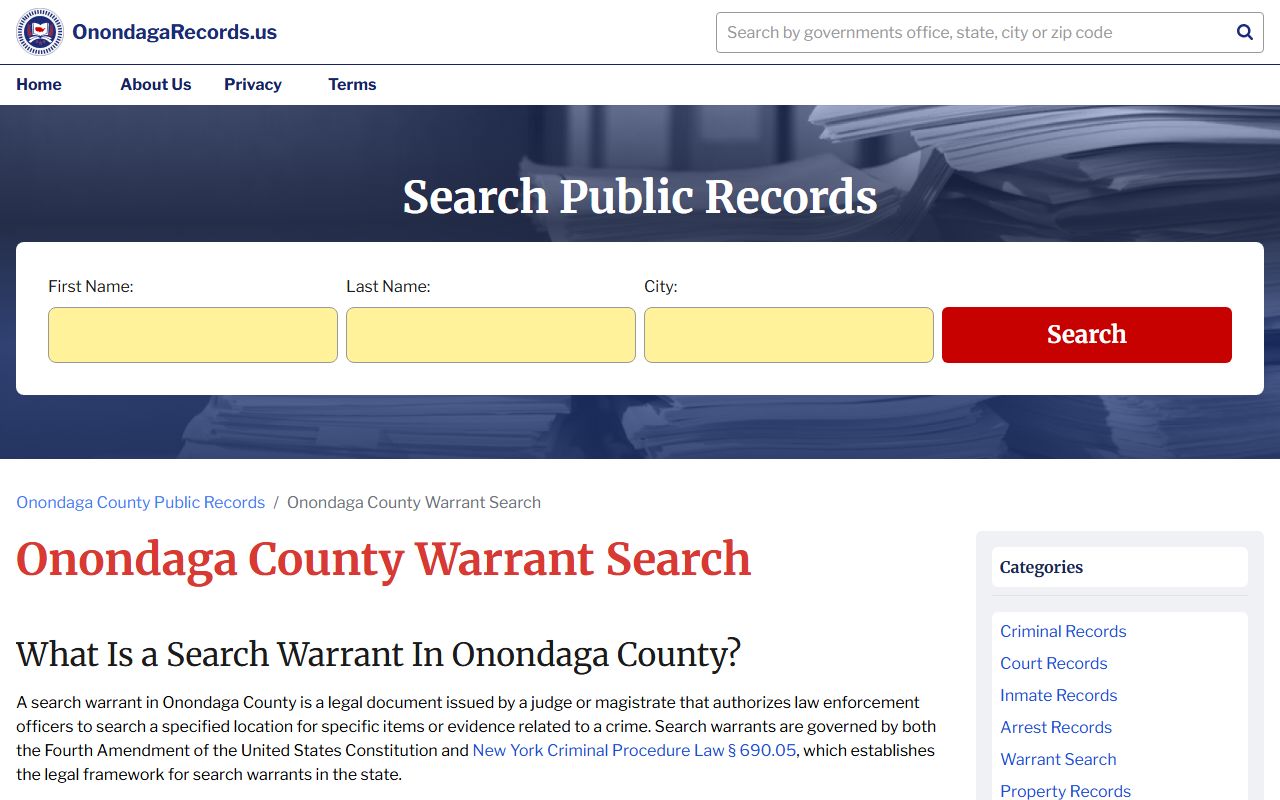 Clay warrant records Onondaga County warrant search information
