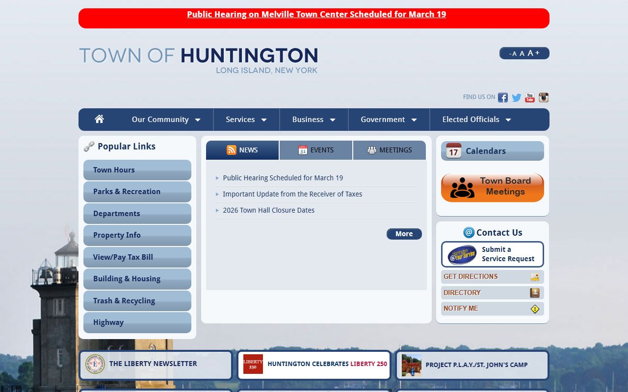 Huntington warrant records town website homepage