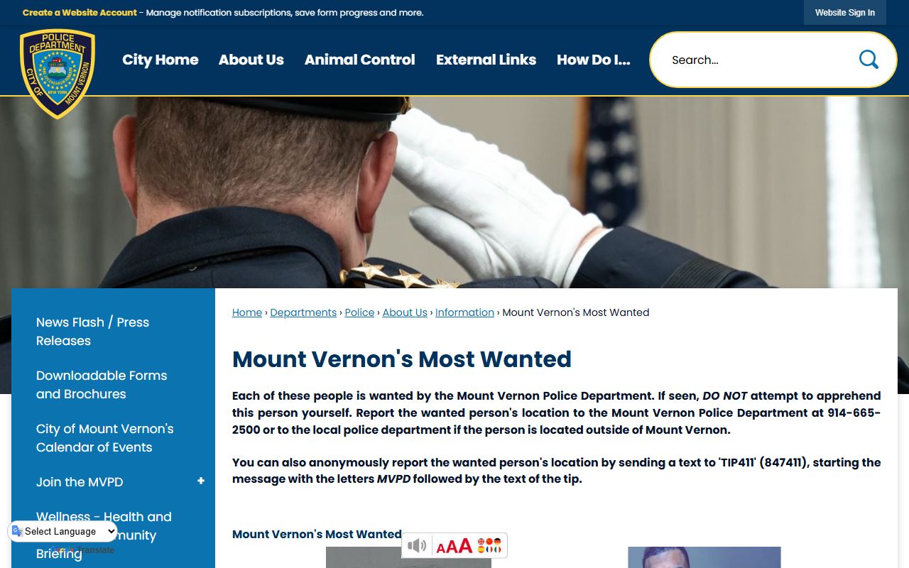 Mount Vernon warrant records most wanted page