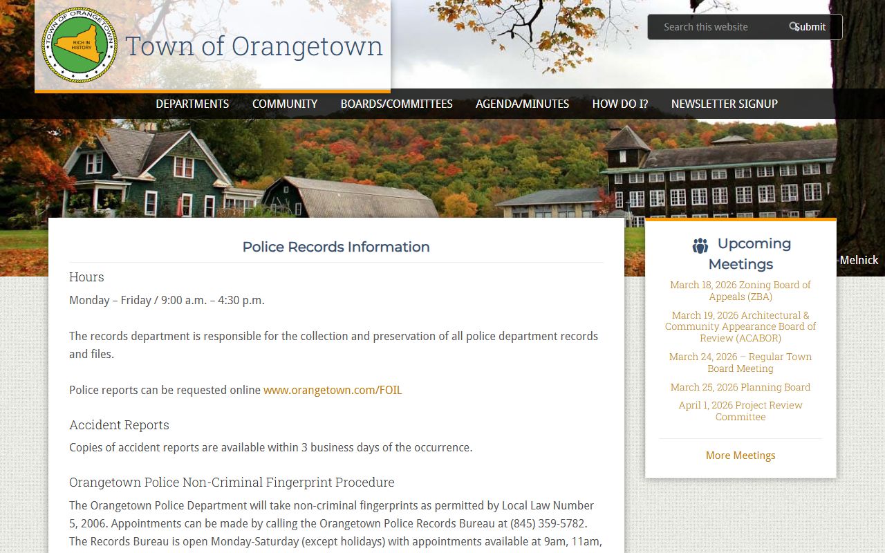 Orangetown warrant records police records information page