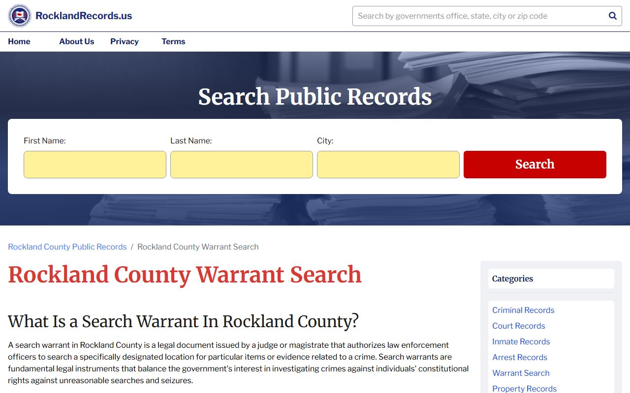 Orangetown warrant records Rockland County warrant search page