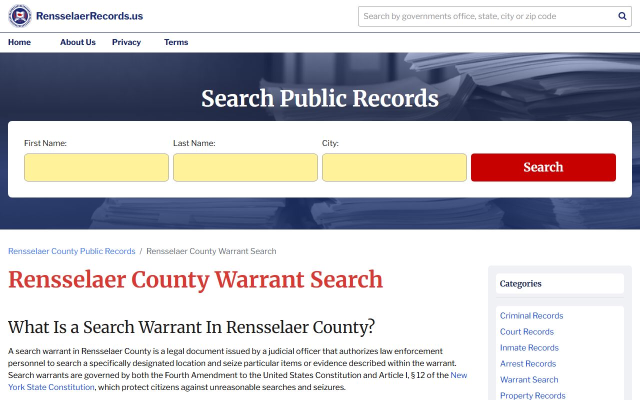Troy warrant records Rensselaer County warrant search information