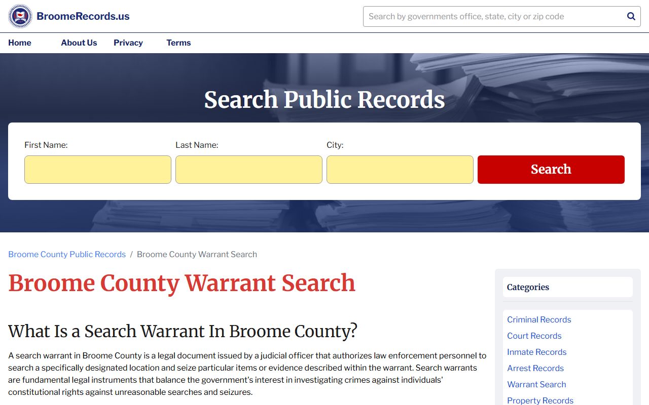 Union warrant records Broome County warrant search information