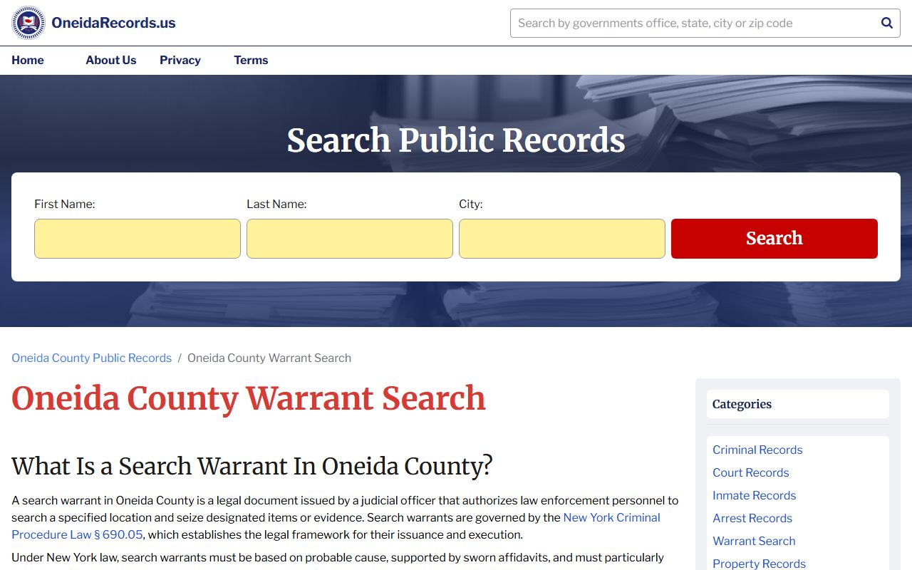 Utica warrant records Oneida County warrant search information