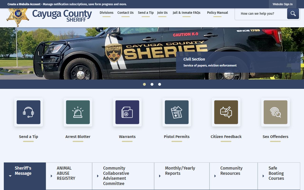 Cayuga County warrant records Sheriff's Office website