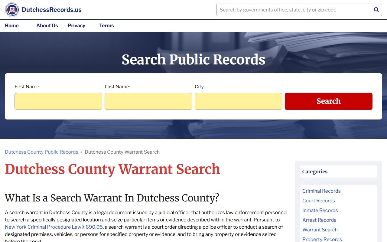 Dutchess County warrant records search portal