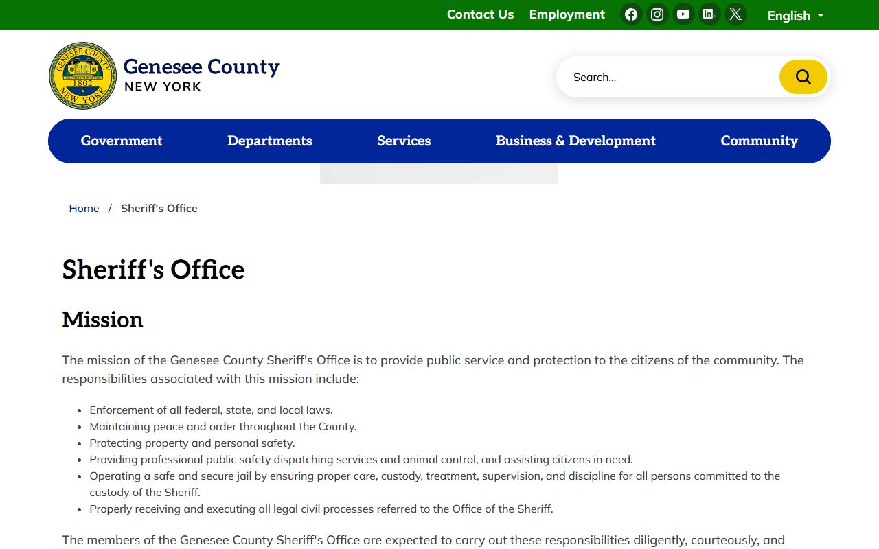 Genesee County warrant records Sheriff's Office website