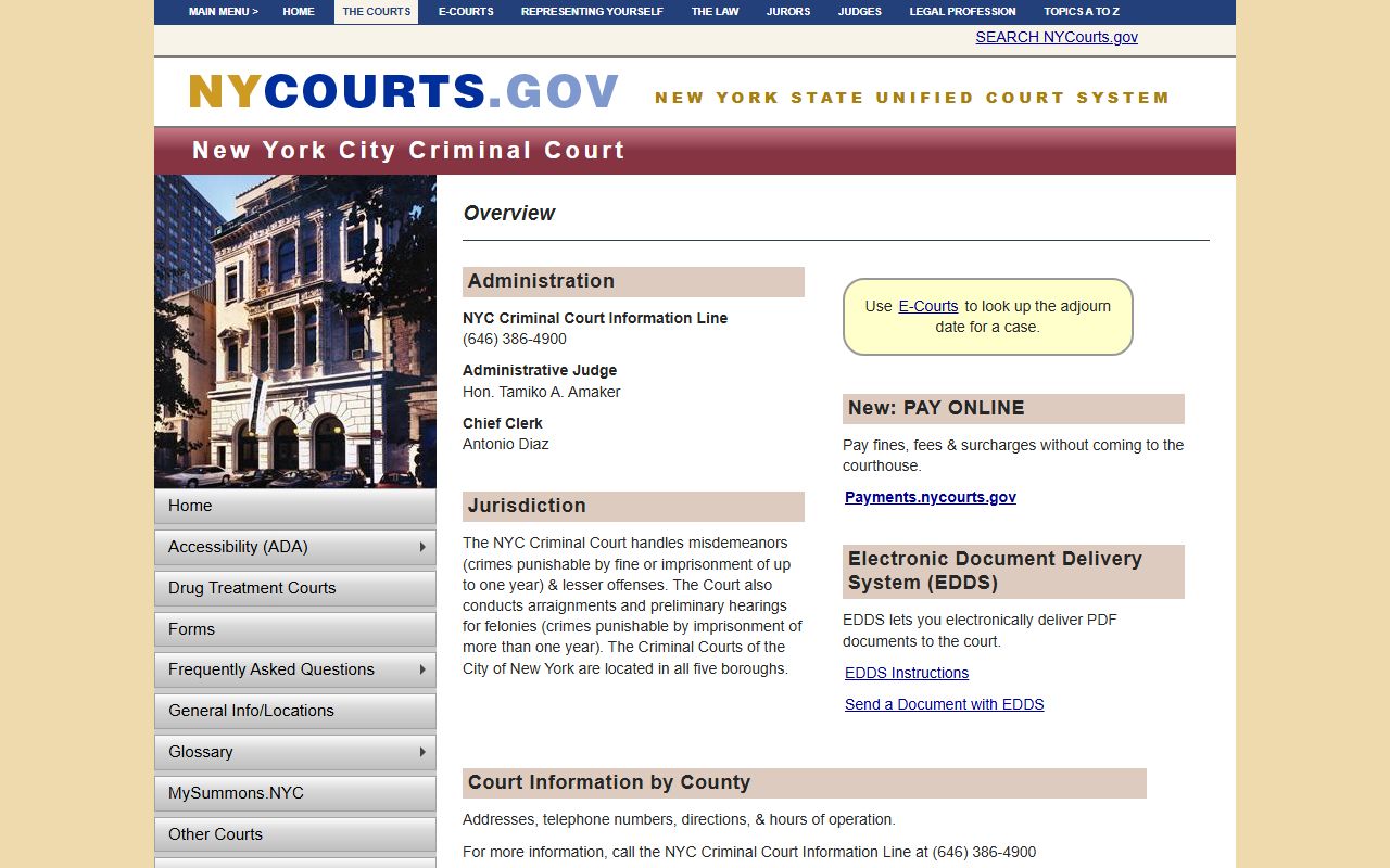 New York County warrant records NYC Criminal Court directory page