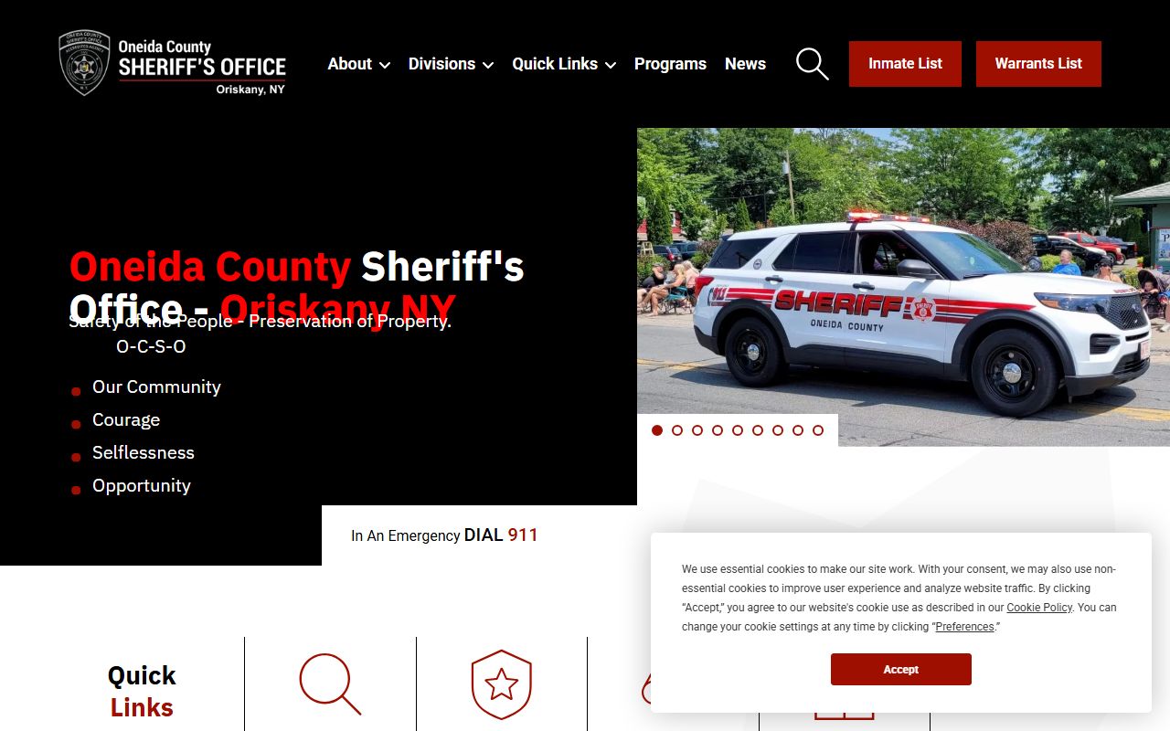 Oneida County Sheriff Office website for warrant records search
