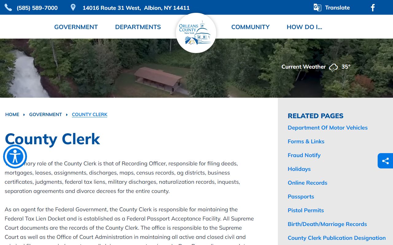Orleans County Clerk website for court and warrant records
