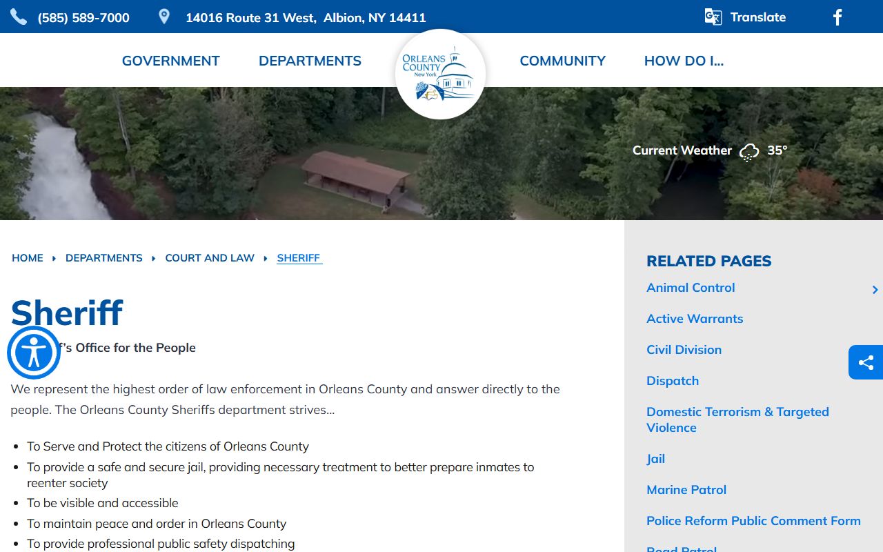 Orleans County Sheriff Office website for warrant records