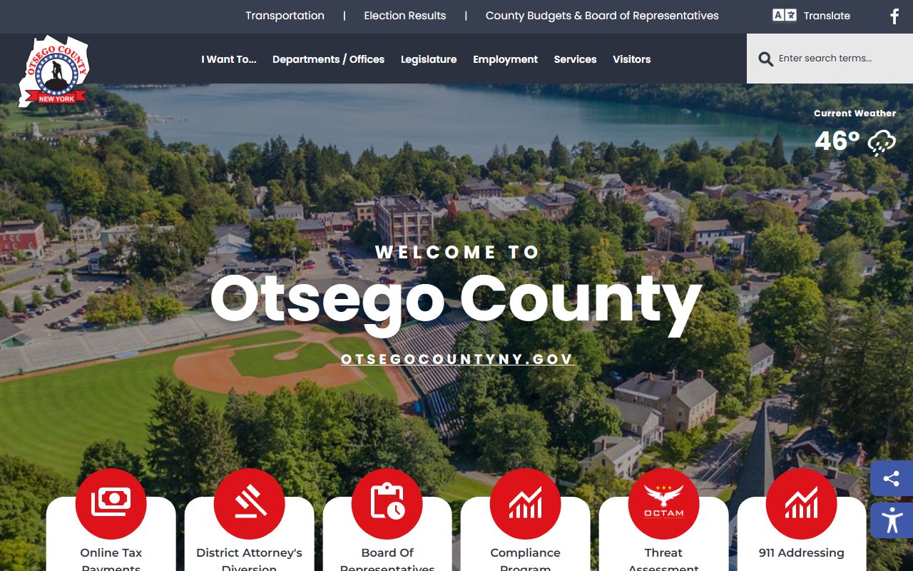 Otsego County government website homepage for warrant records access