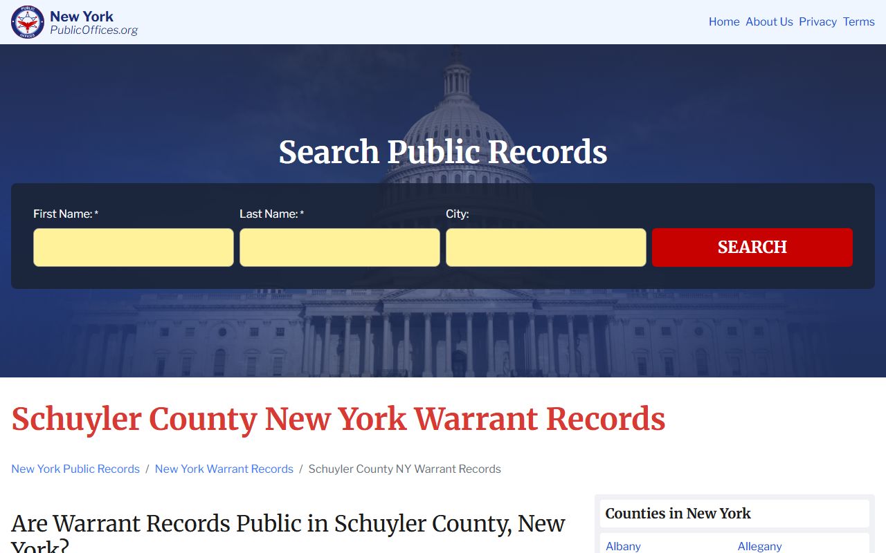 Schuyler County warrant records public access information page