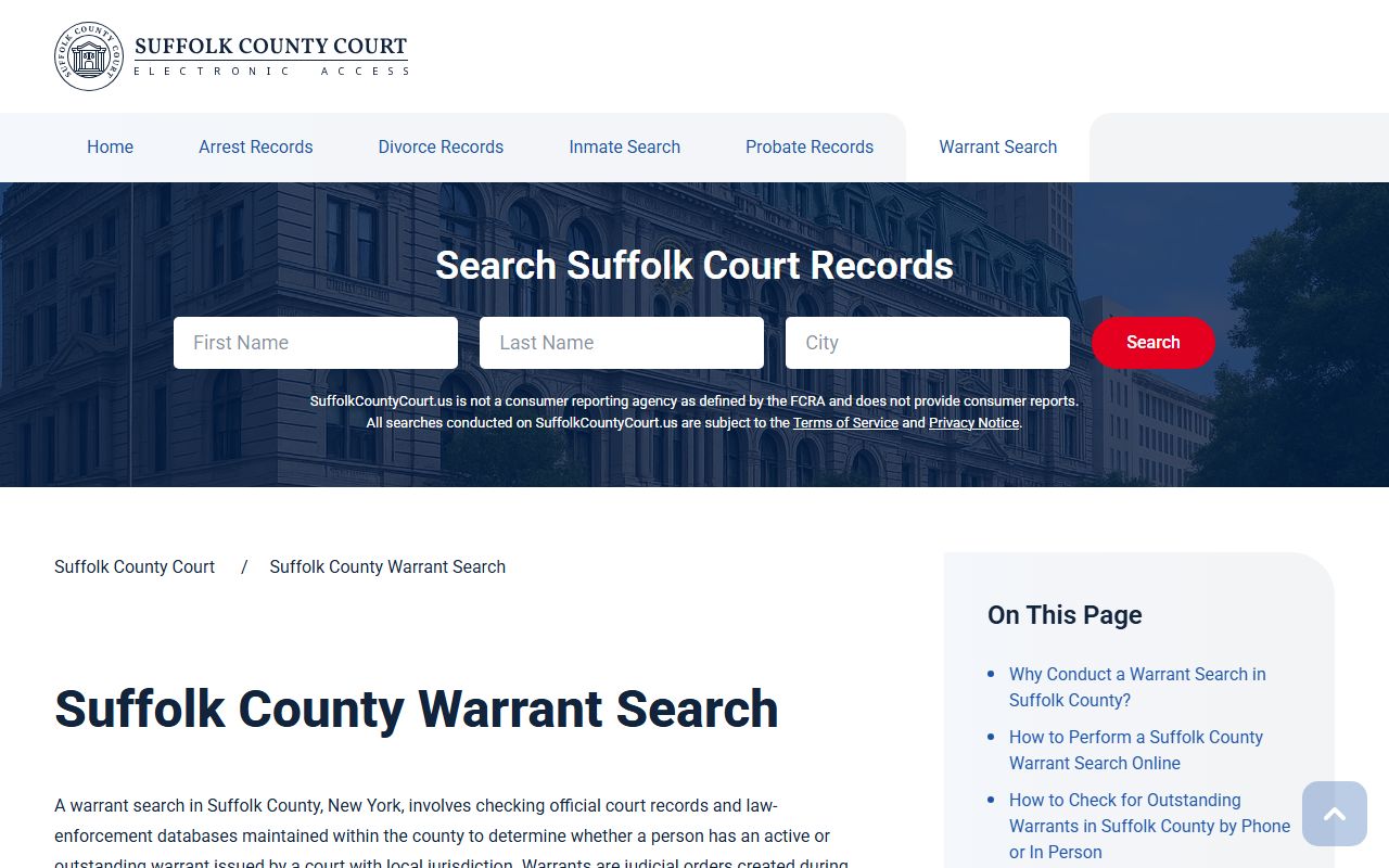 Suffolk County warrant records court warrant search information