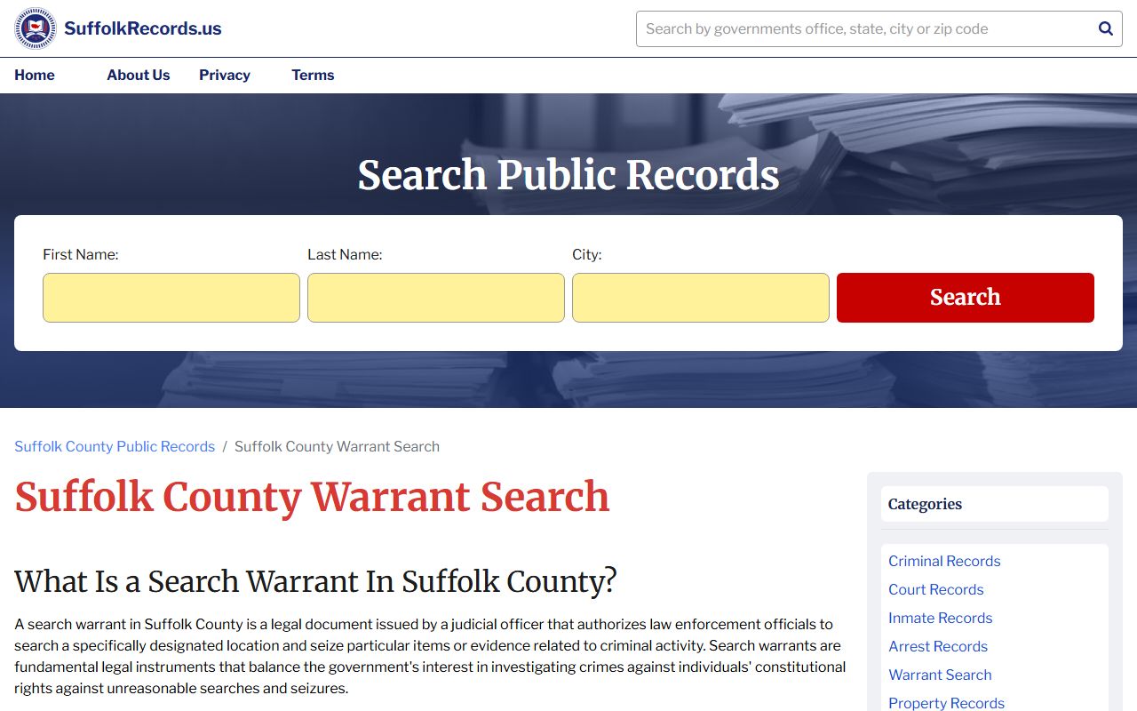 Suffolk County warrant records warrant search guide page