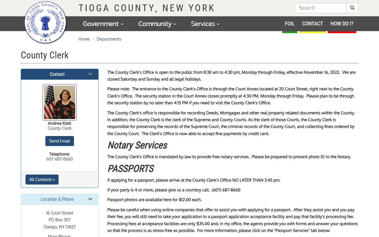 Tioga County warrant records County Clerk office website and eSearch portal