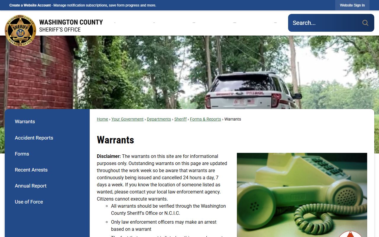 Washington County warrant records active warrants page