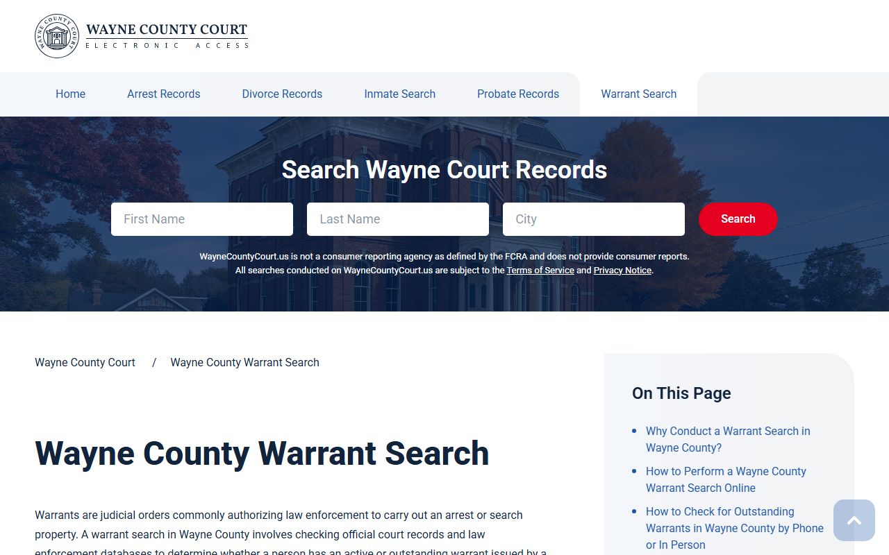 Wayne County warrant records warrant search information page