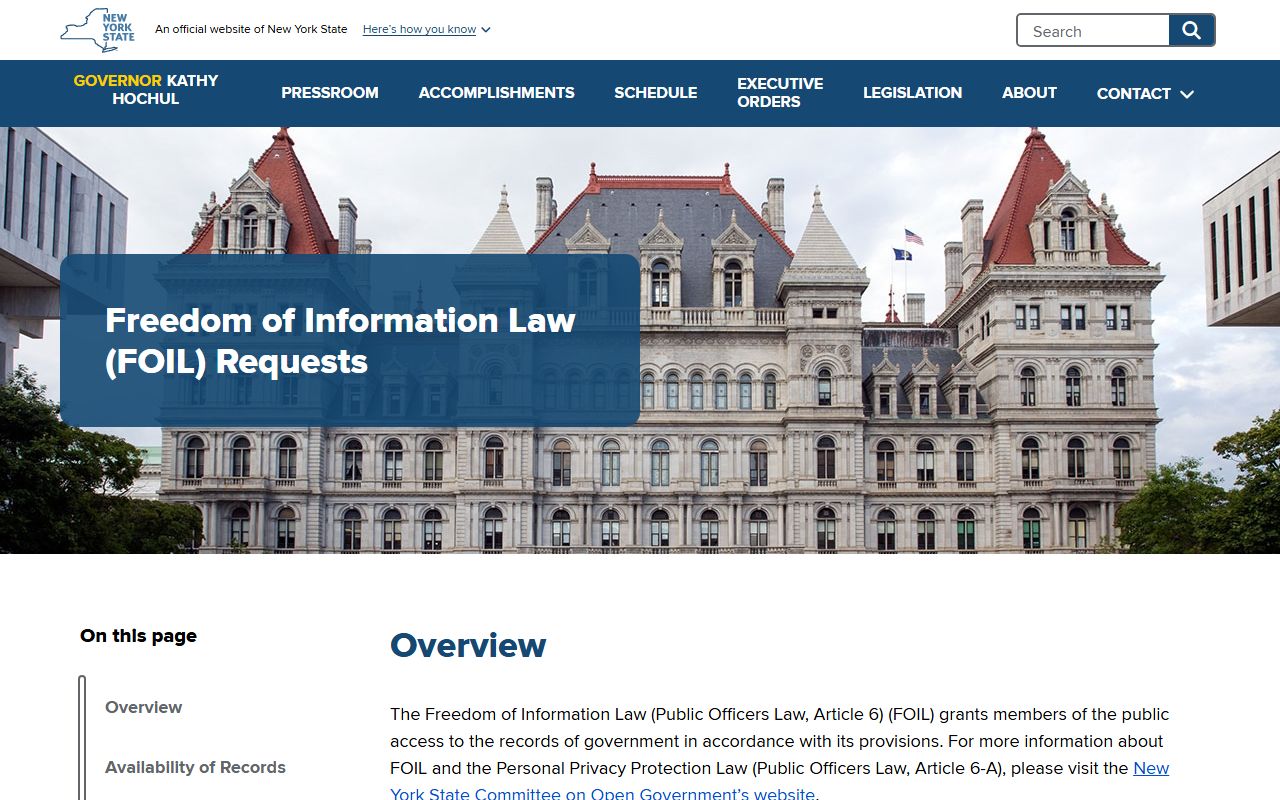 New York warrant records Governor FOIL requests page