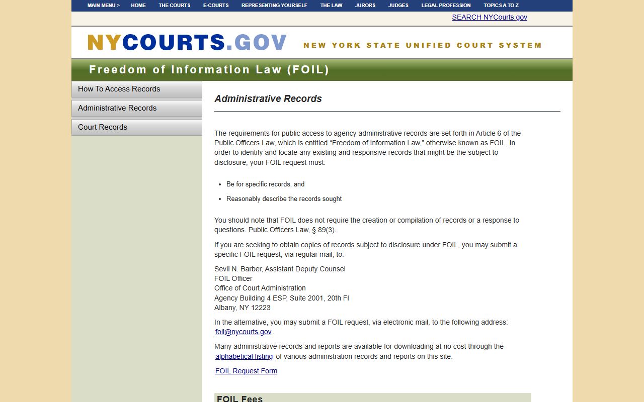 New York warrant records OCA administrative records FOIL